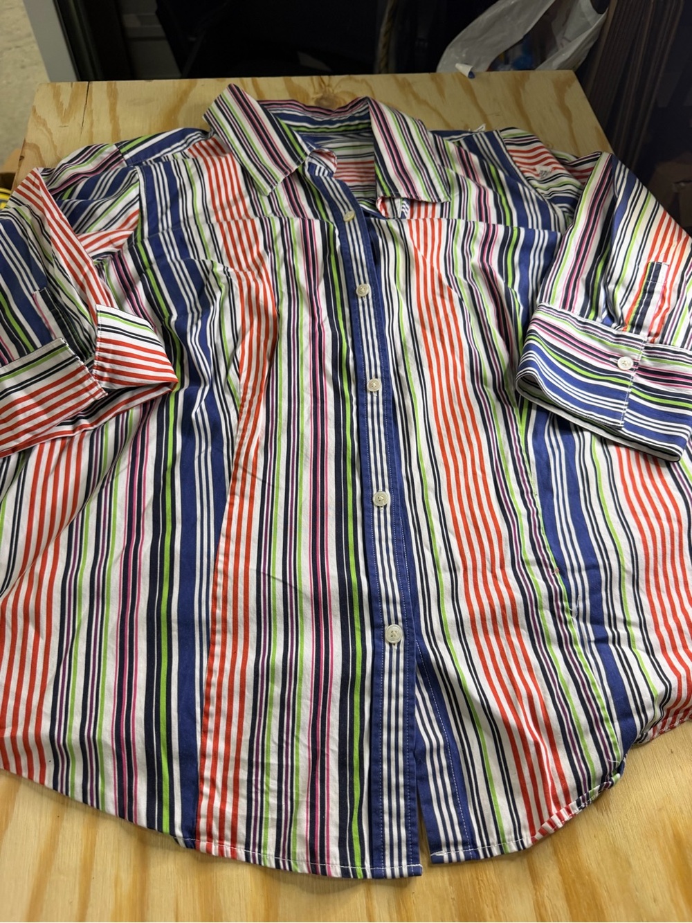 Talbots Woman Petites 16WP Button Down Shirt Multicolor Striped Long